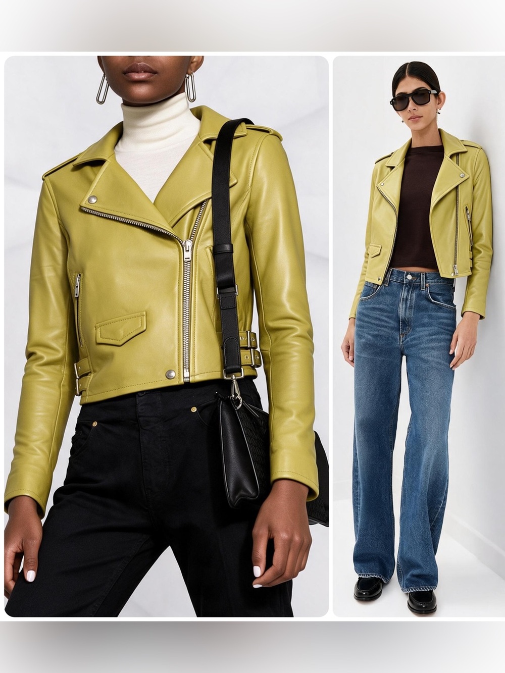 IRO Asheville Lambskin Leather Vintage Yellow Cropped Biker Jacket Top NWT $1200